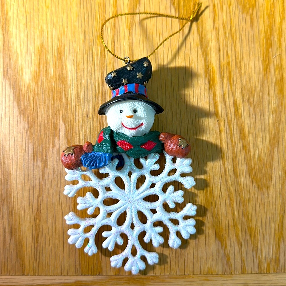 VTG Kurt Adler Santa's World Glitter Snowman flake ⛄ Ornament In black Hat 🎩